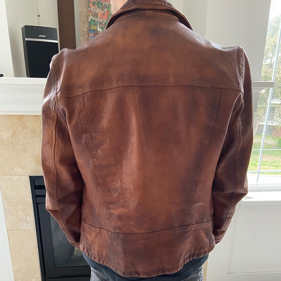 Italian’s luxury Leather Biker Jacket - Color Brown, Brand: Maledetti Toscani. - Picture 2 of 9